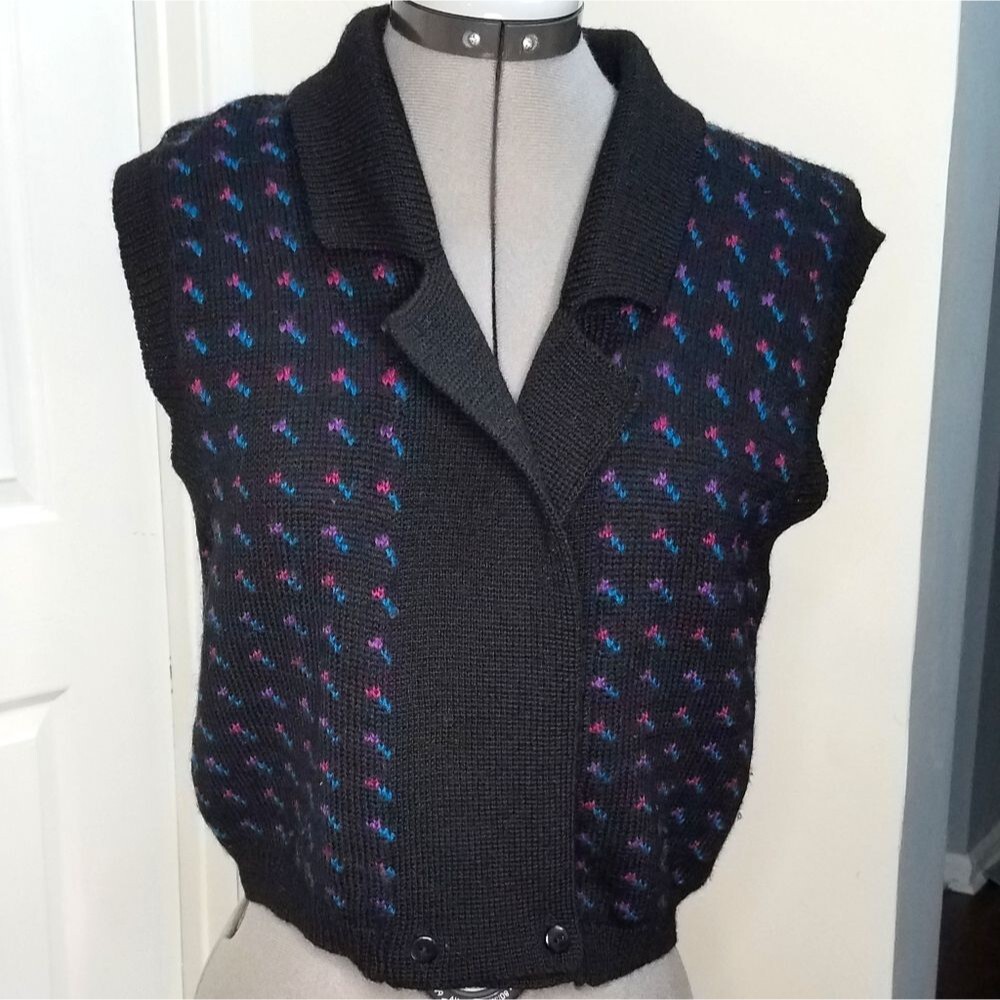 Vintage 1980s wool shirtwaist floral collared vest S